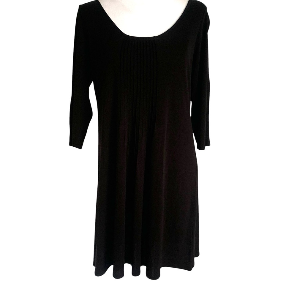 Eileen Fisher Small Black Pintuck Scoop Neck 100% Silk Quiet Luxury Mini Dress